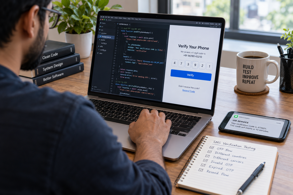 Como os desenvolvedores podem testar o fluxo de SMS entre diferentes países e operadoras