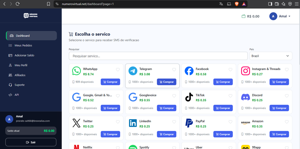 NumeroVirtual.net Dashboard image